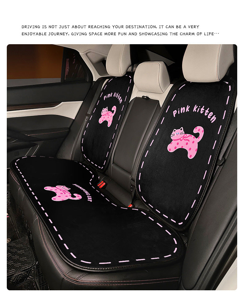 Cute Cat Car Seat Cushion – Creative Cartoon Plush Winter Non-Slip Warm Seat Cover 7-Piece Full Car Set